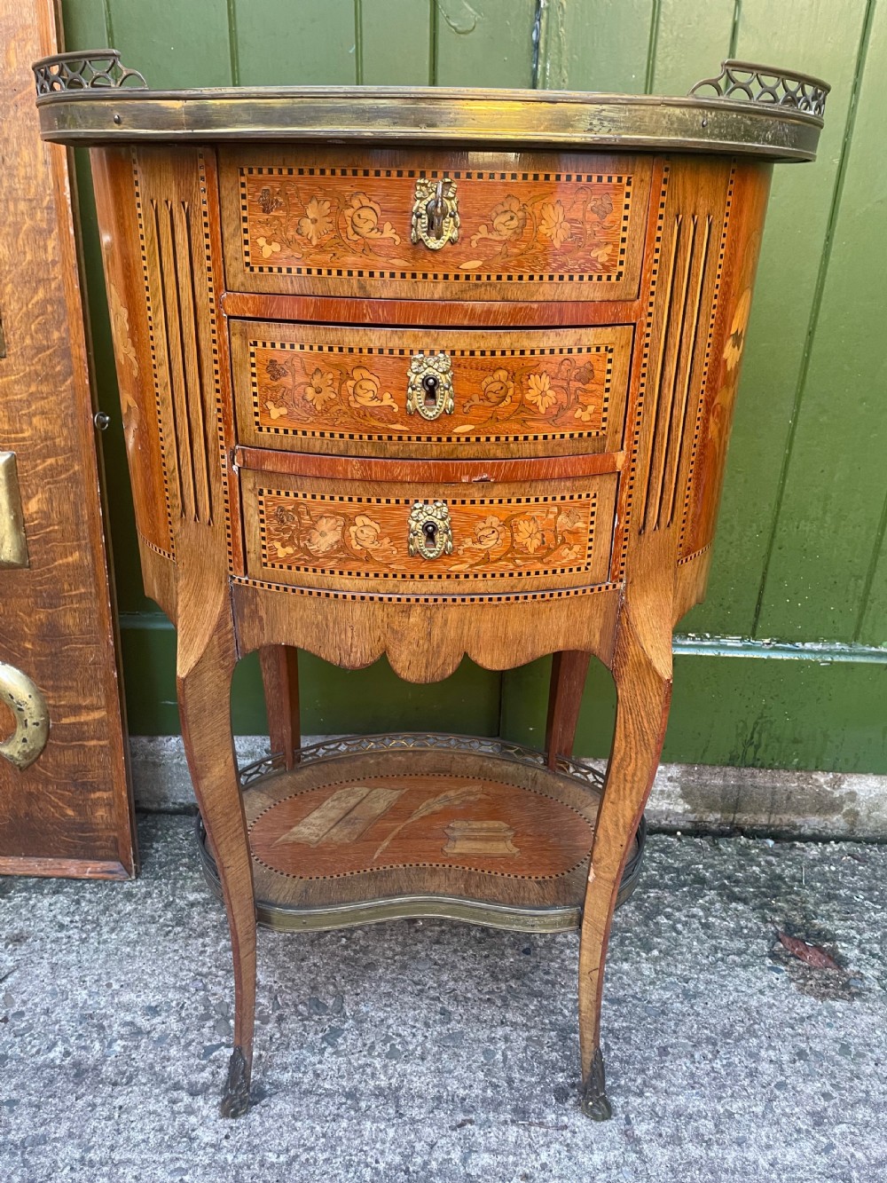 Pair of late C19th French marquetry inlaid and ormolu mounted ‘tables-en-chiffonniere’. View XVIII