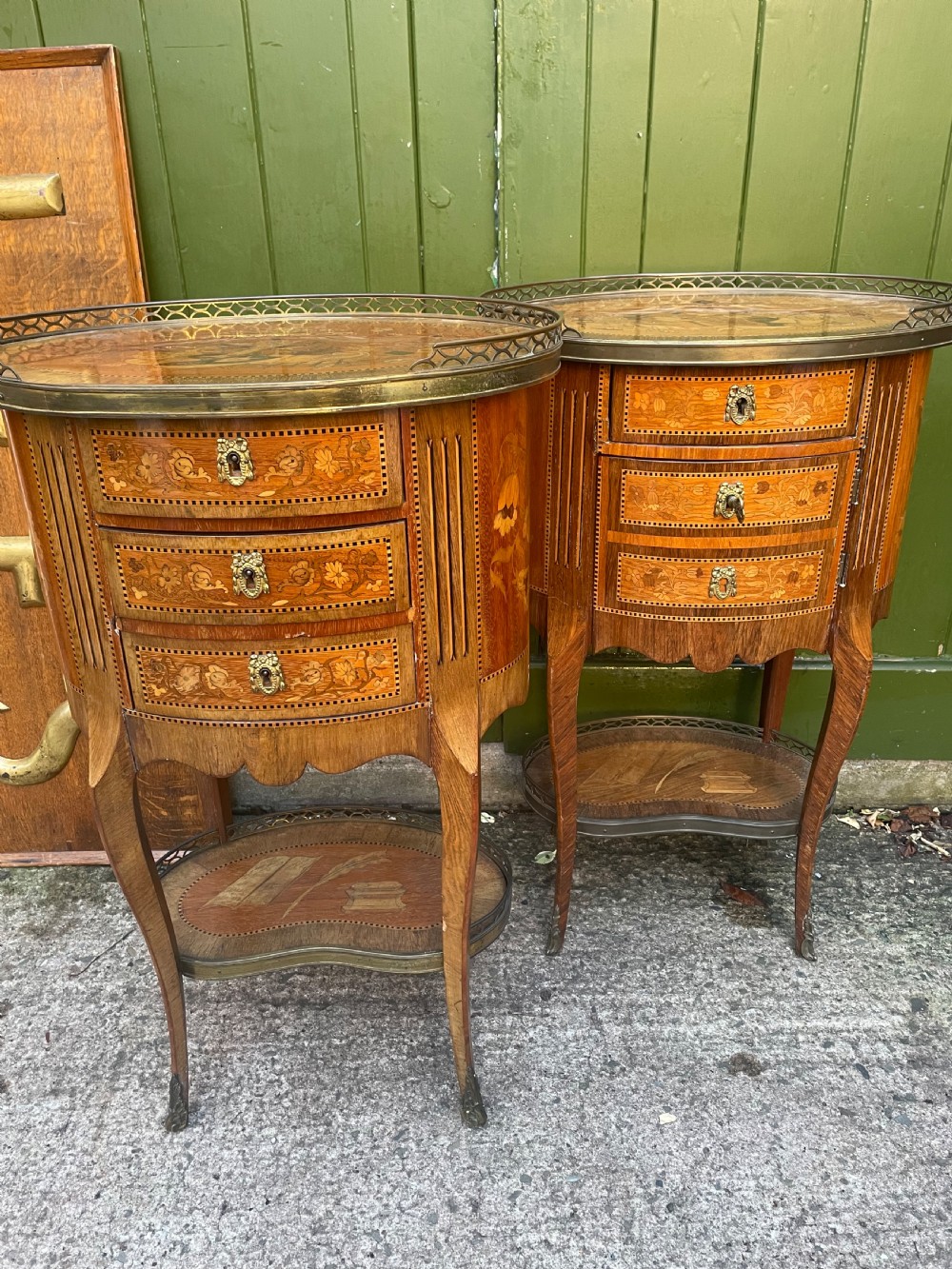Pair of late C19th French marquetry inlaid and ormolu mounted ‘tables-en-chiffonniere’. View XXI