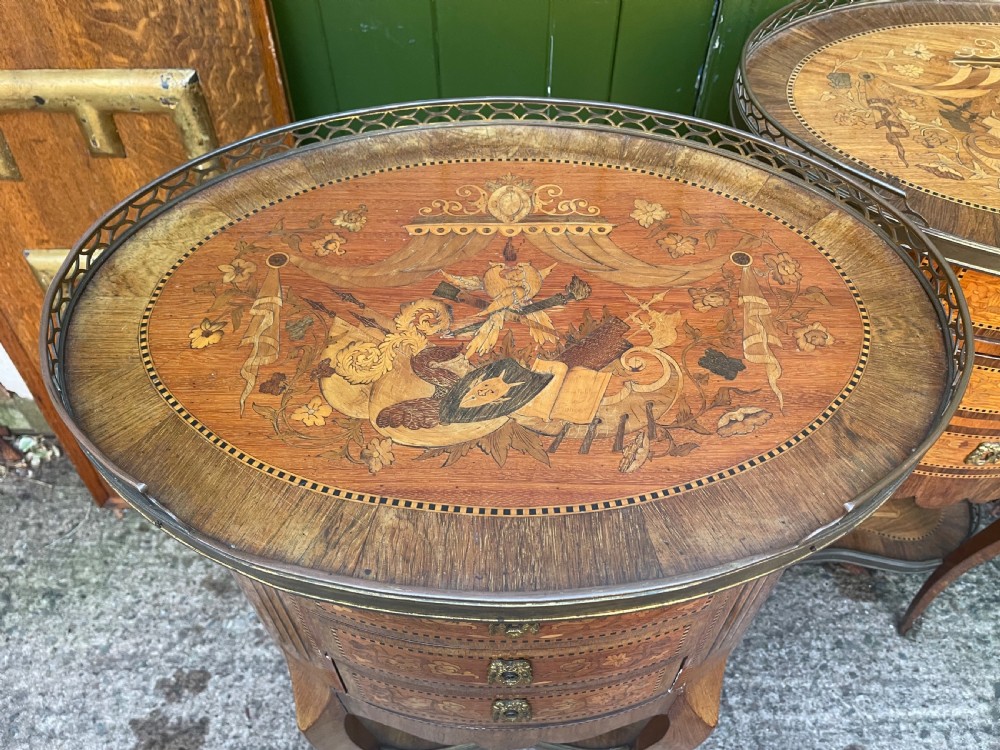 Pair of late C19th French marquetry inlaid and ormolu mounted ‘tables-en-chiffonniere’. View XXII
