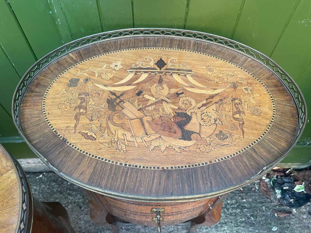 Pair of late C19th French marquetry inlaid and ormolu mounted ‘tables-en-chiffonniere’. View XXIII