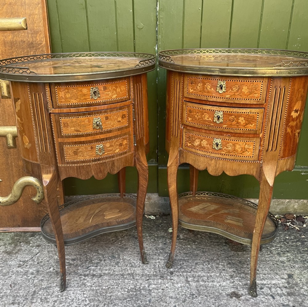 Pair of late C19th French marquetry inlaid and ormolu mounted ‘tables-en-chiffonniere’. View XI