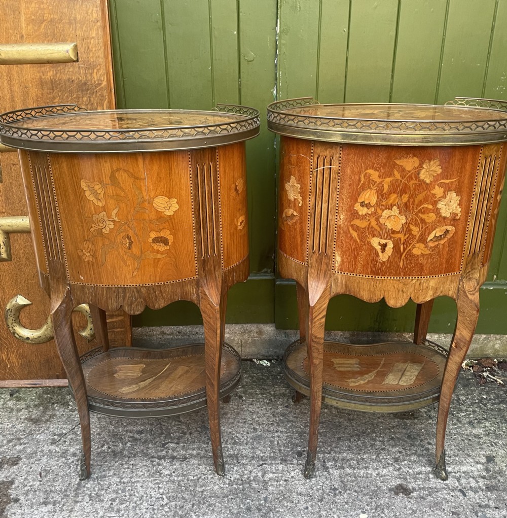 Pair of late C19th French marquetry inlaid and ormolu mounted ‘tables-en-chiffonniere’. View VII