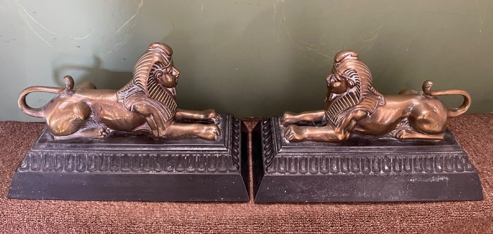 Pair of decorative mid C19th brass and cast-iron Sphinx andirons. View III