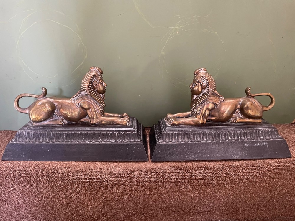 Pair of decorative mid C19th brass and cast-iron Sphinx andirons. View IV