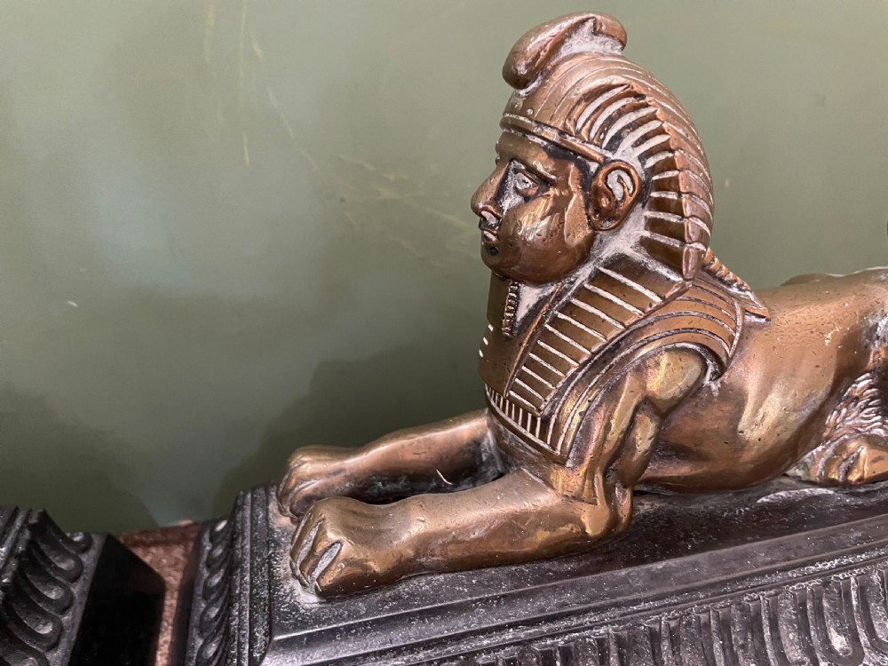 Pair of decorative mid C19th brass and cast-iron Sphinx andirons. View VI