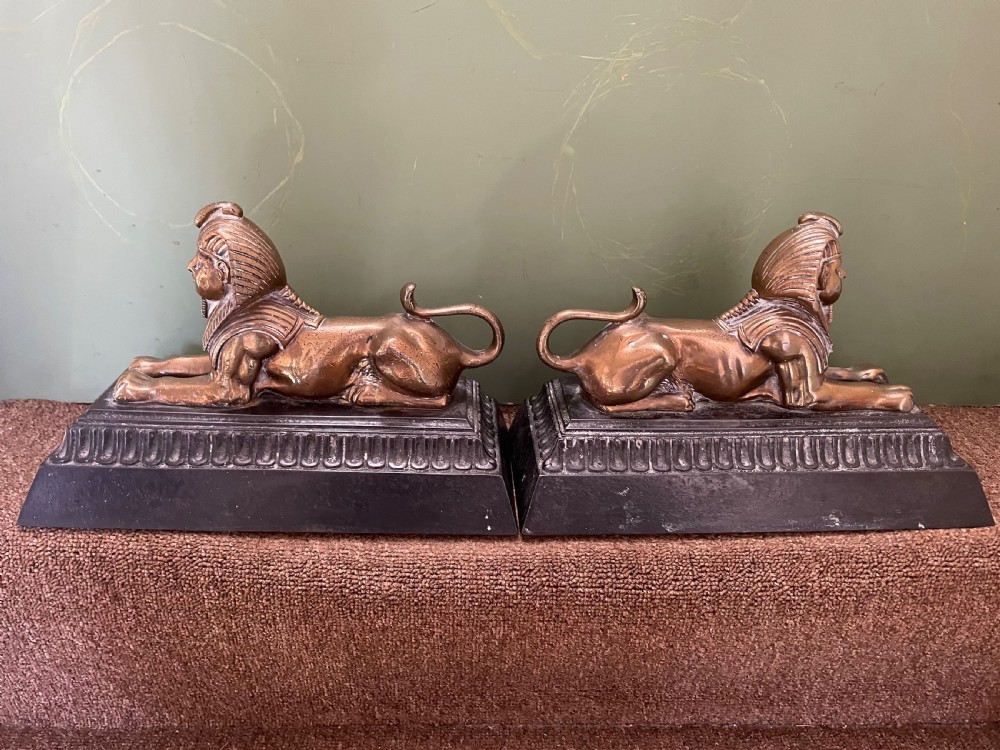 Pair of decorative mid C19th brass and cast-iron Sphinx andirons. View VII