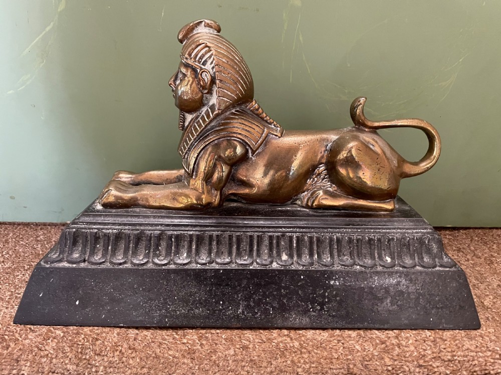Pair of decorative mid C19th brass and cast-iron Sphinx andirons. View X