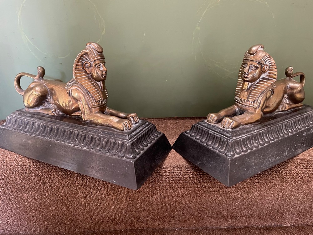Pair of decorative mid C19th brass and cast-iron Sphinx andirons. View XII