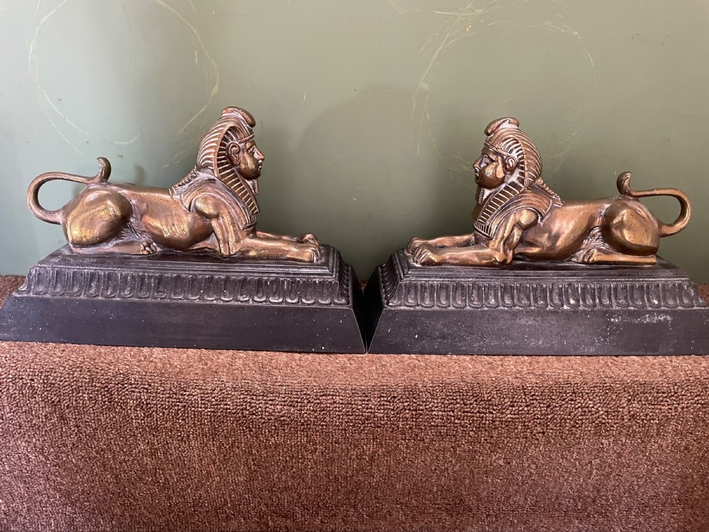 Pair of decorative mid C19th brass and cast-iron Sphinx andirons. View XIV