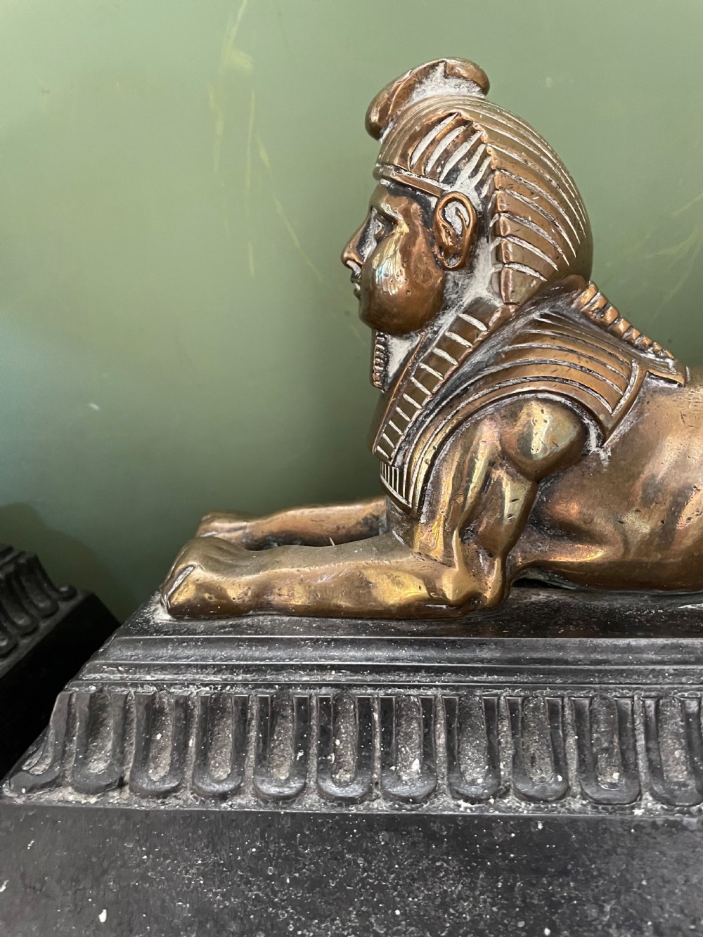 Pair of decorative mid C19th brass and cast-iron Sphinx andirons. View XV