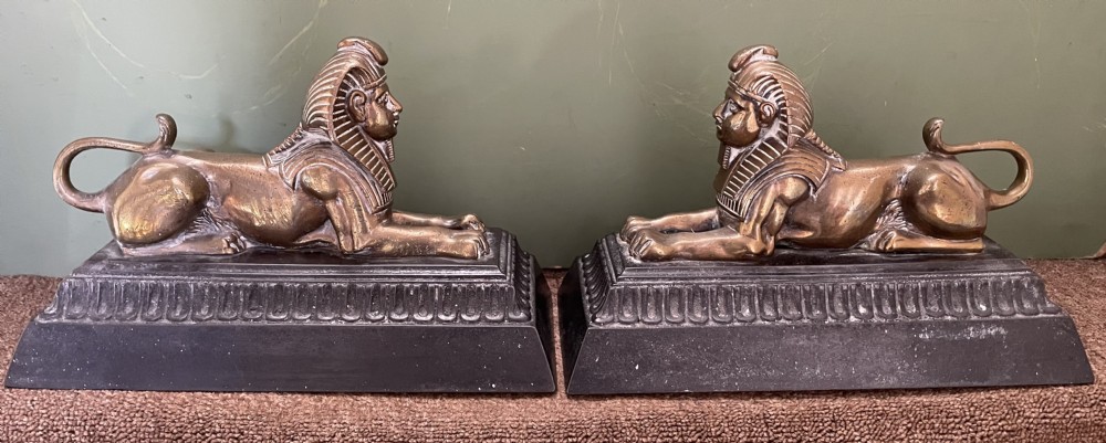 Pair of decorative mid C19th brass and cast-iron Sphinx andirons. View XVI