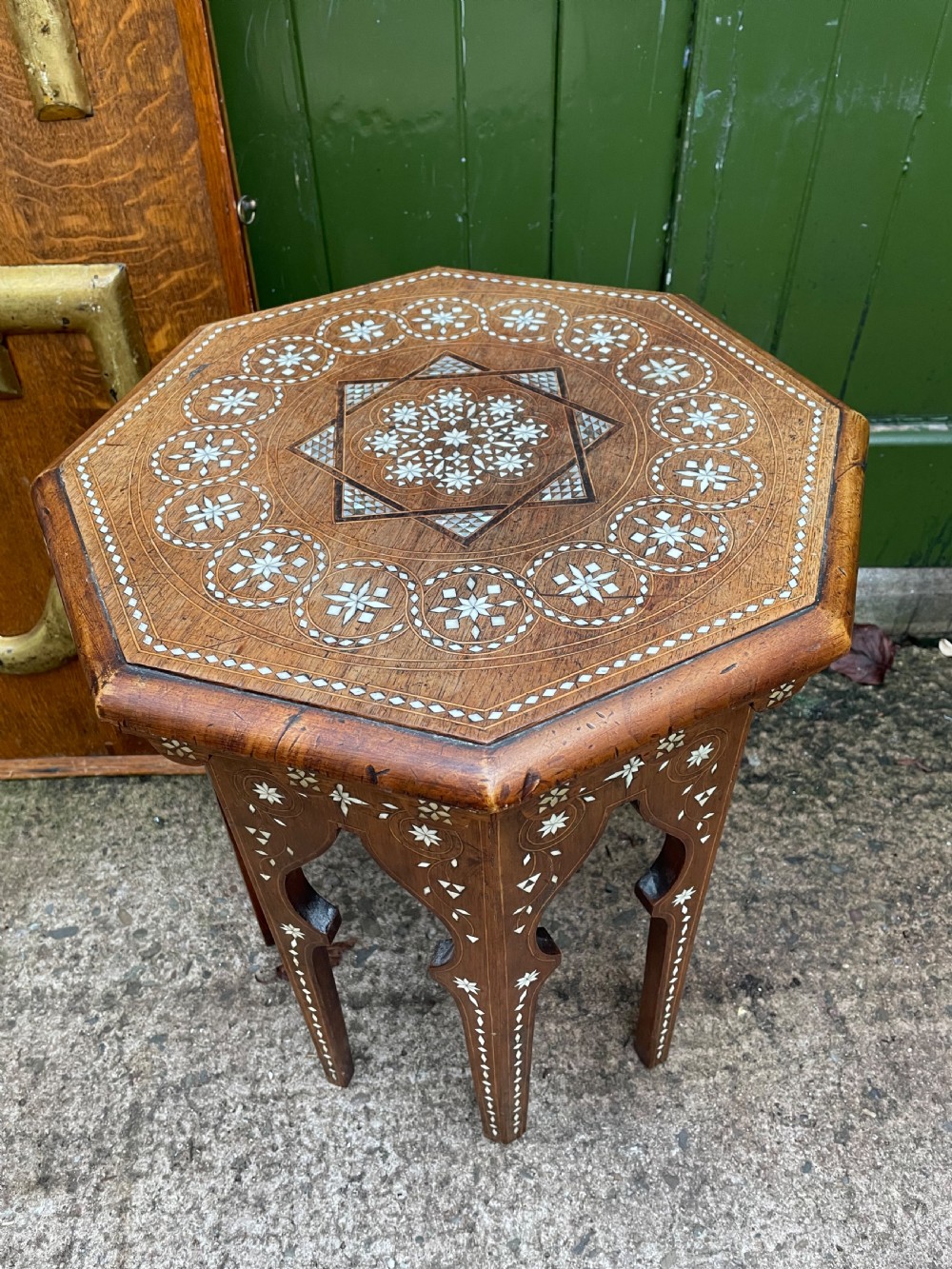 Late C19th or early C20th Syrian inlaid walnut or fruitwood octagonal occasional table .  View II