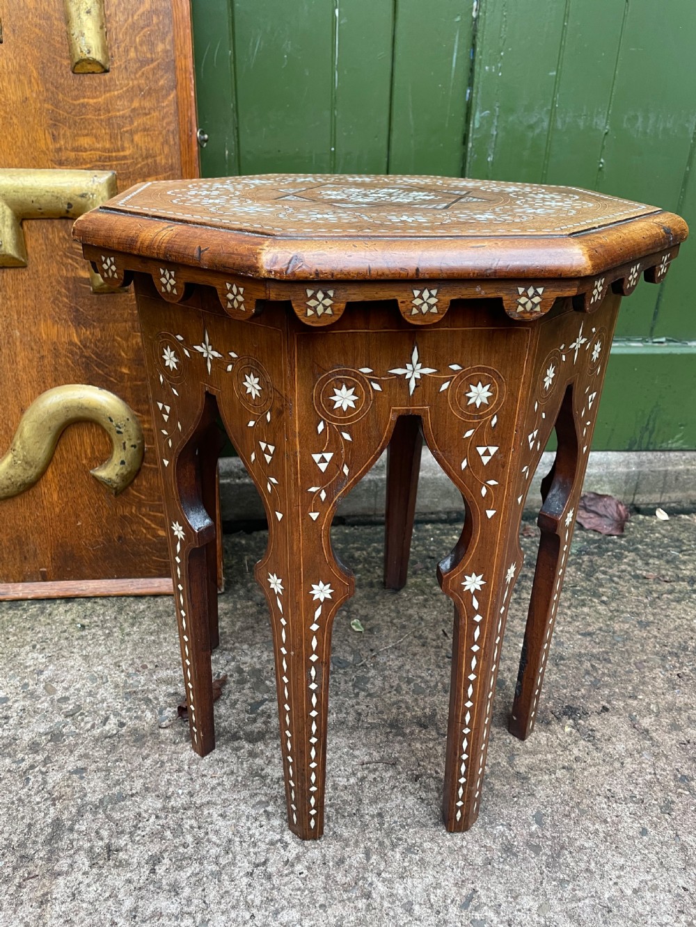 Late C19th or early C20th Syrian inlaid walnut or fruitwood octagonal occasional table .  View III