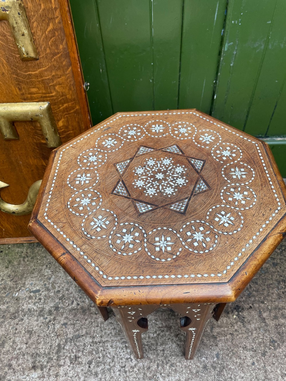 Late C19th or early C20th Syrian inlaid walnut or fruitwood octagonal occasional table .  View IV