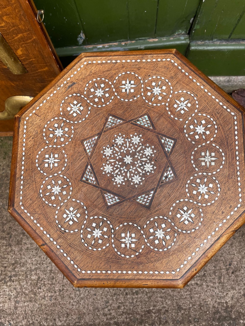 Late C19th or early C20th Syrian inlaid walnut or fruitwood octagonal occasional table .  View V