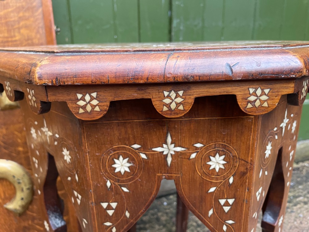 Late C19th or early C20th Syrian inlaid walnut or fruitwood octagonal occasional table .  View VI