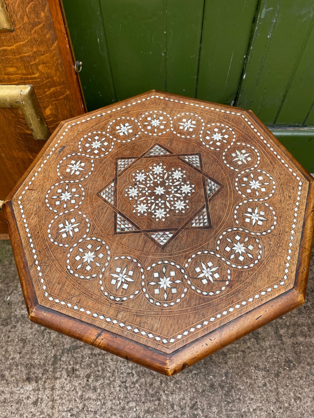 Late C19th or early C20th Syrian inlaid walnut or fruitwood octagonal occasional table .  View VII