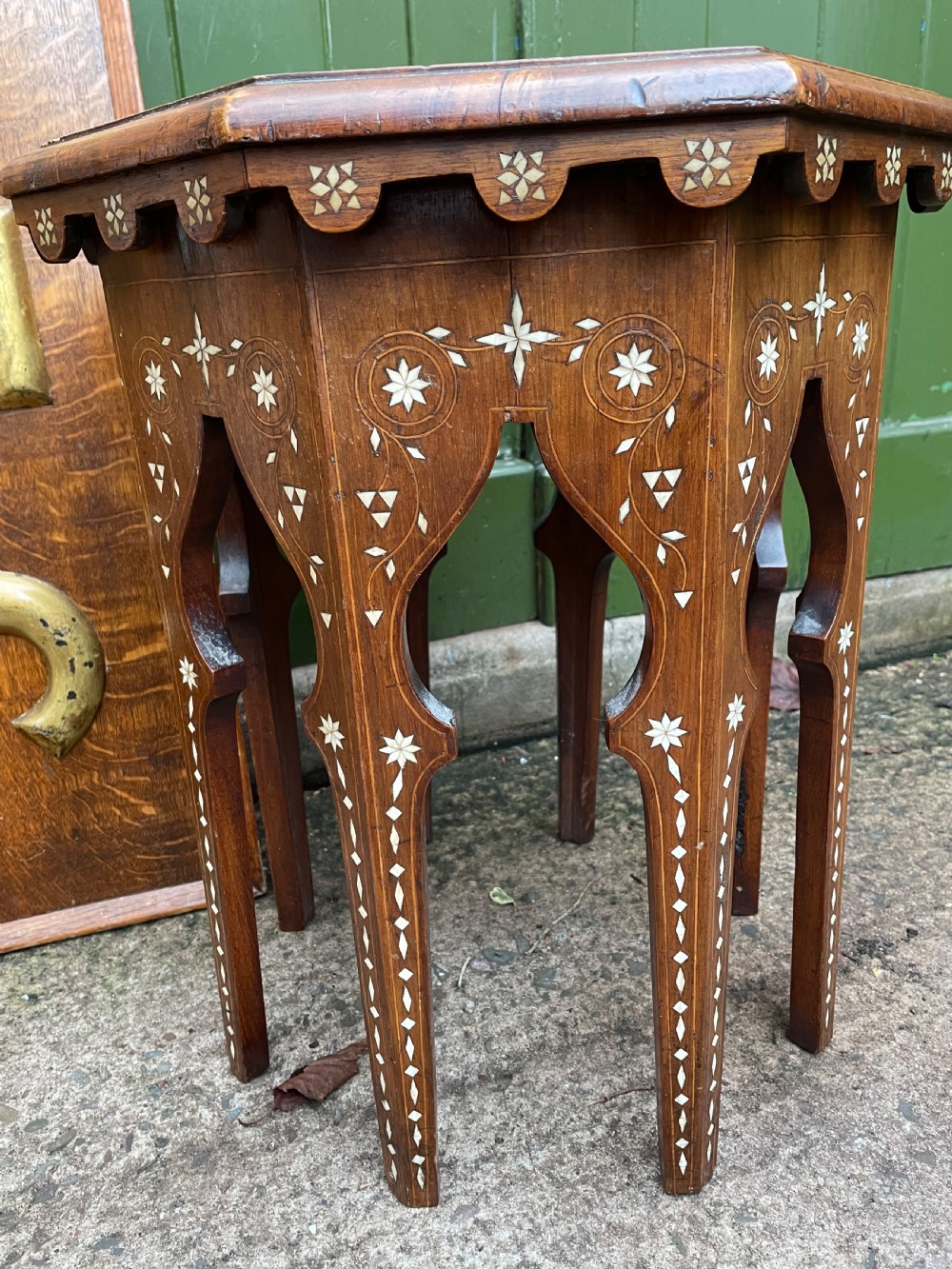 Late C19th or early C20th Syrian inlaid walnut or fruitwood octagonal occasional table .  View VIII