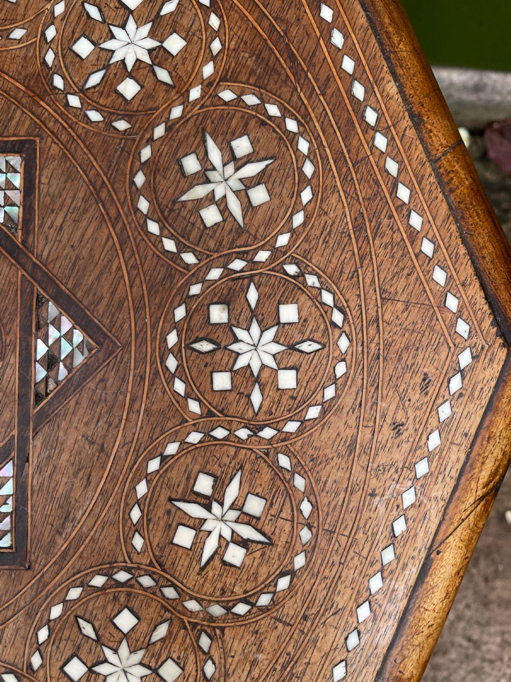Late C19th or early C20th Syrian inlaid walnut or fruitwood octagonal occasional table .  View IX