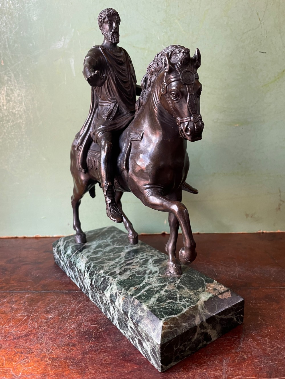 C19th Italian bronze ‘Grand Tour’ souvenir, after the antique, equestrian study of Marcus Aurelius. View II