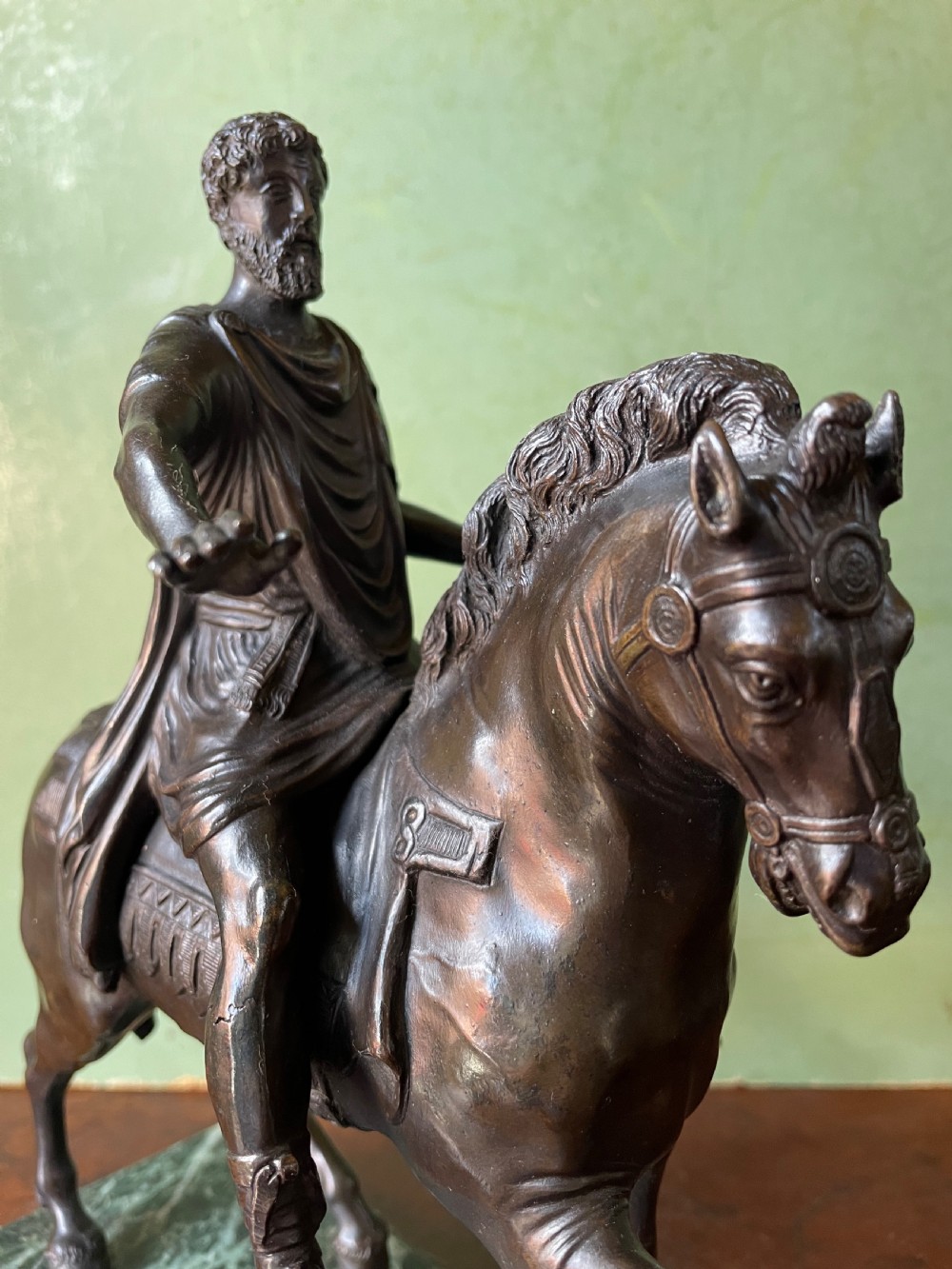 C19th Italian bronze ‘Grand Tour’ souvenir, after the antique, equestrian study of Marcus Aurelius. View IX
