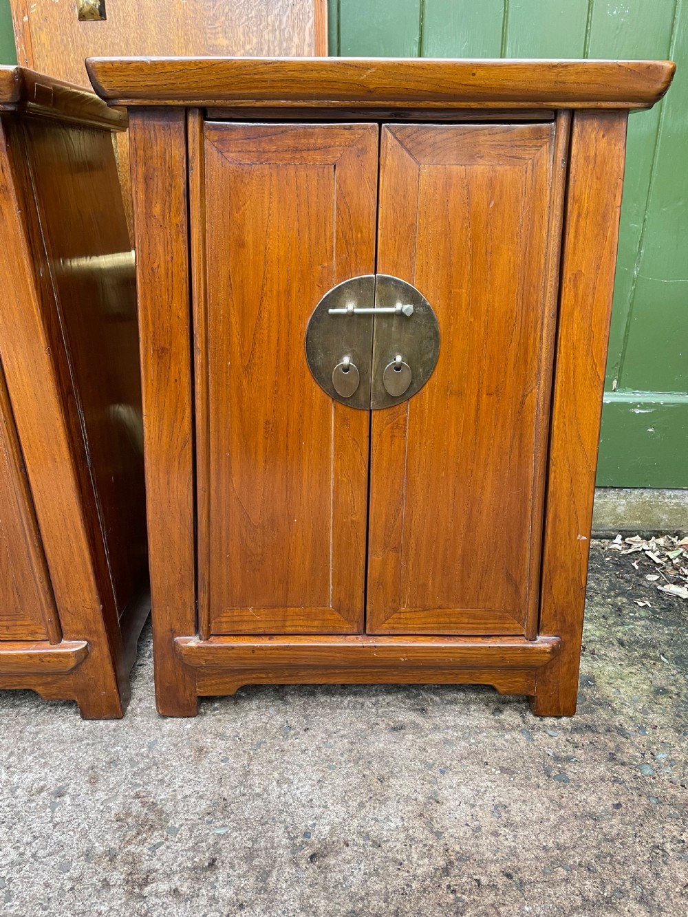 Pair of early C20th Chinese Republic period hardwood bedside cupboards. View III
