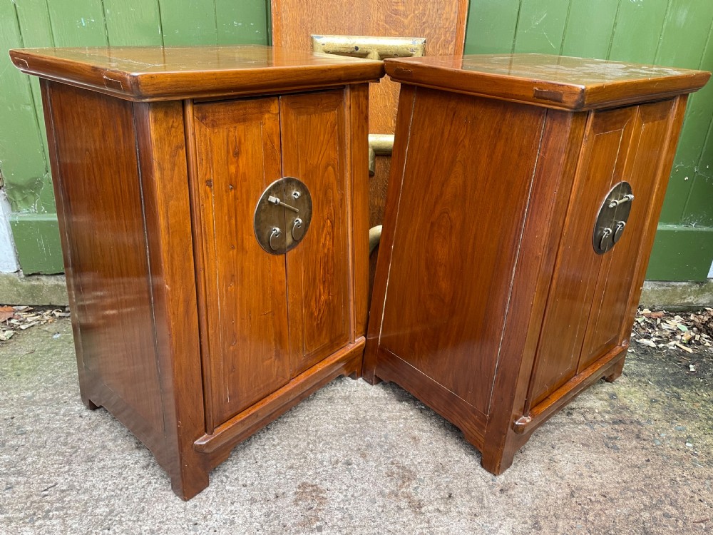 Pair of early C20th Chinese Republic period hardwood bedside cupboards. View VI