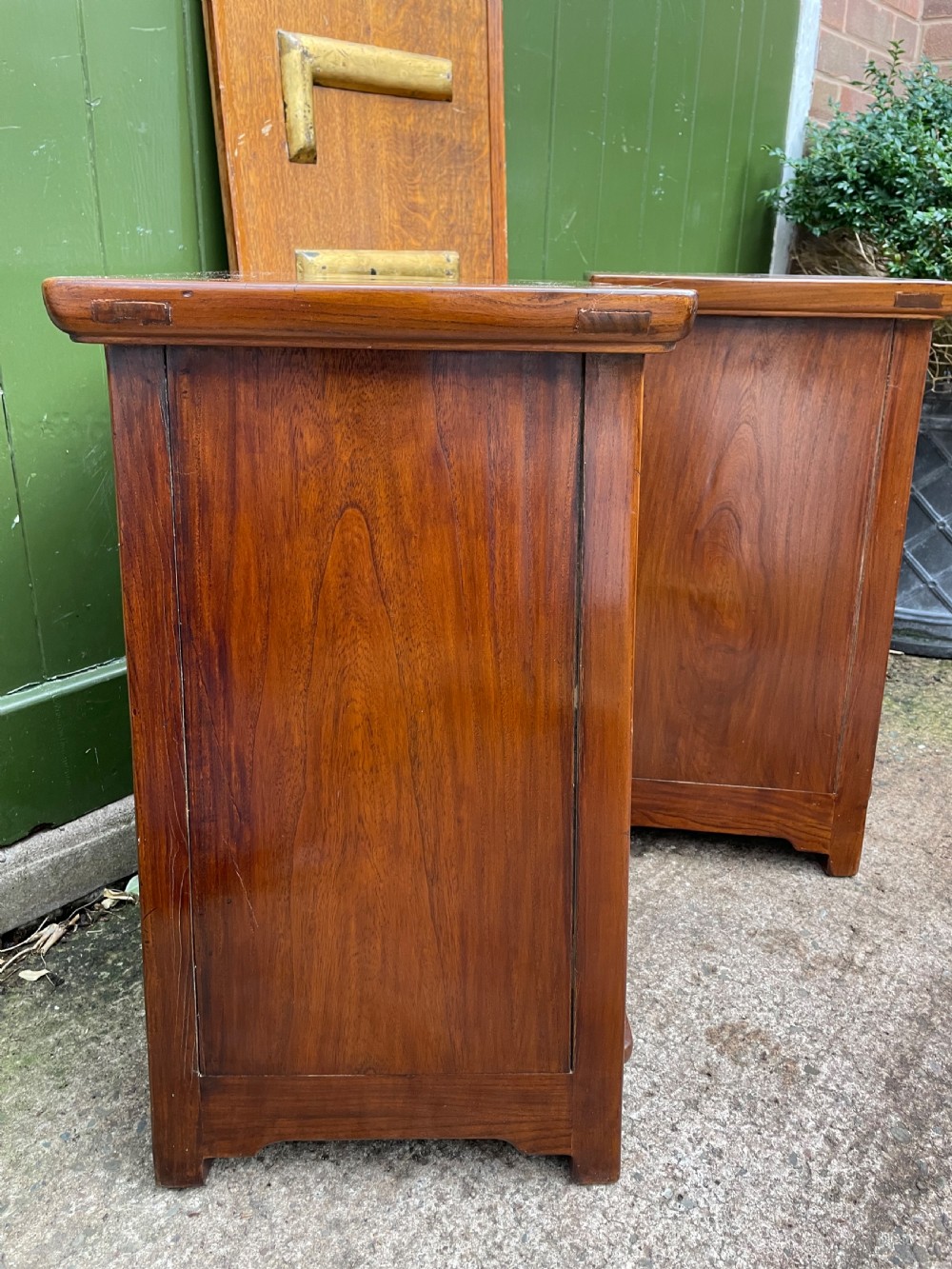 Pair of early C20th Chinese Republic period hardwood bedside cupboards. View VIII