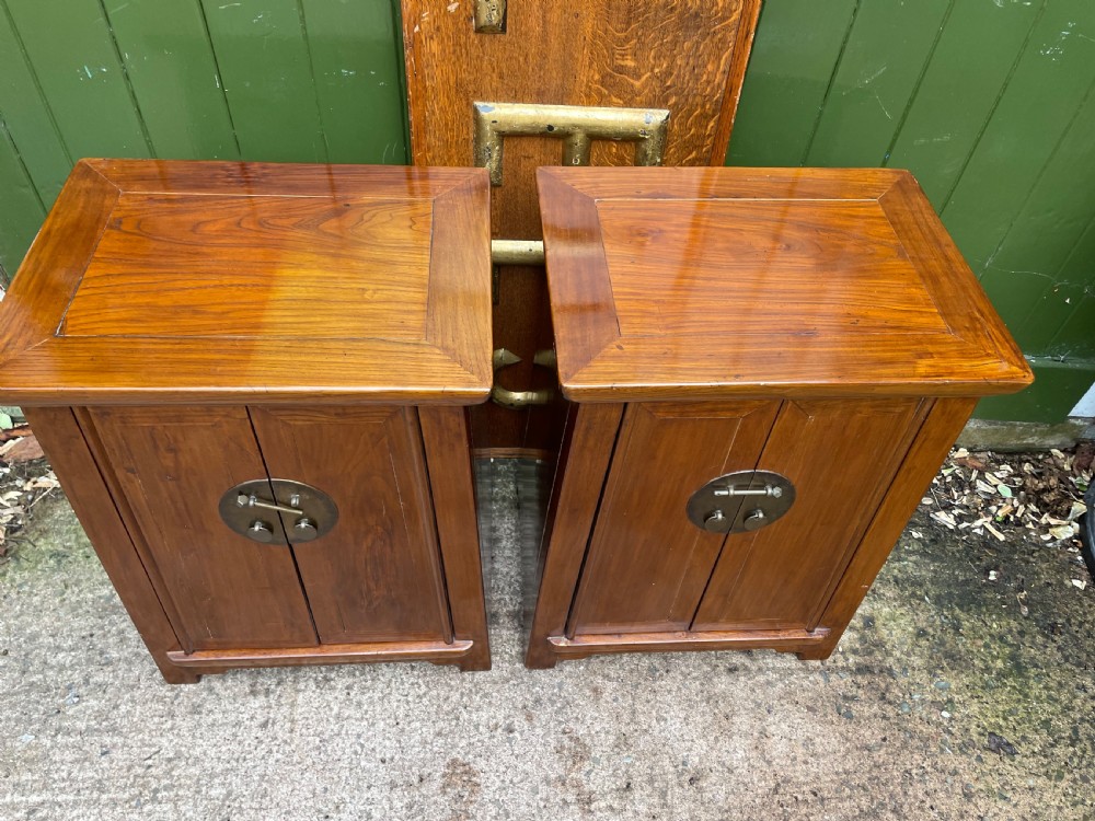 Pair of early C20th Chinese Republic period hardwood bedside cupboards. View IX