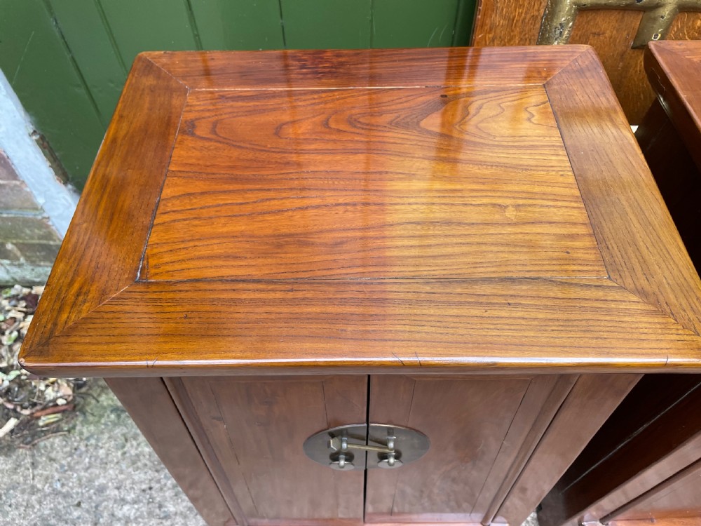 Pair of early C20th Chinese Republic period hardwood bedside cupboards. View XI
