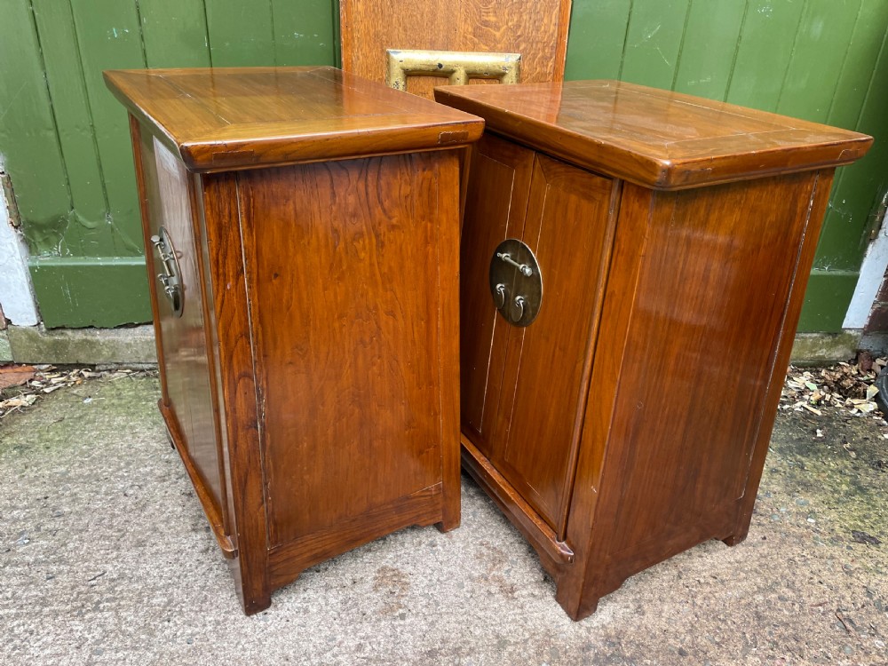 Pair of early C20th Chinese Republic period hardwood bedside cupboards. View XII