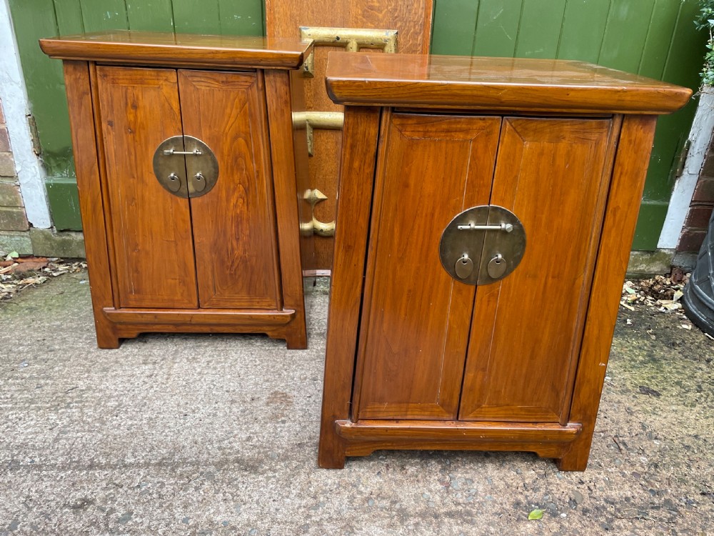 Pair of early C20th Chinese Republic period hardwood bedside cupboards. View XVI