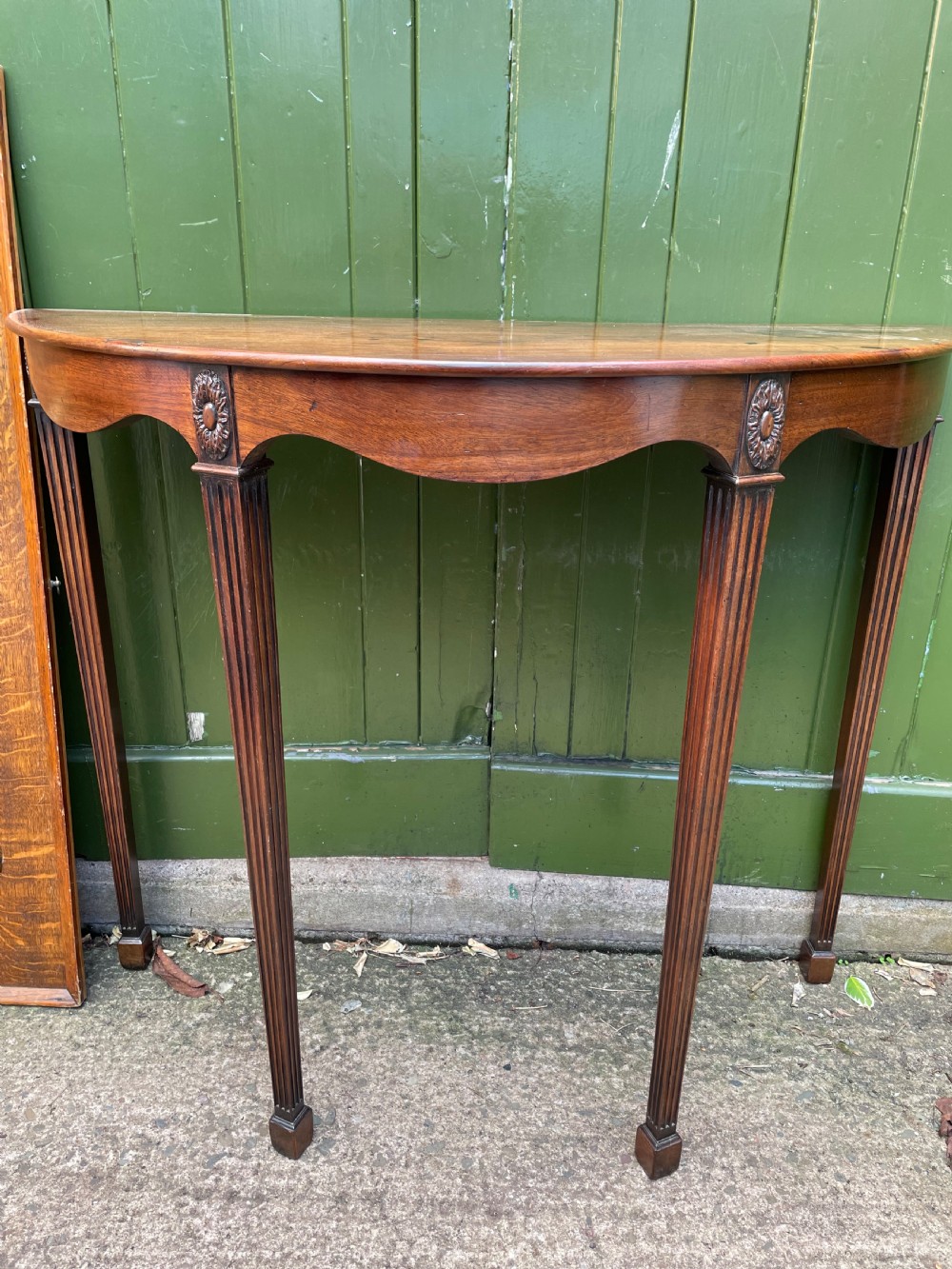 Elegant late C19th George III period revival demi-lune elliptical side table. View II