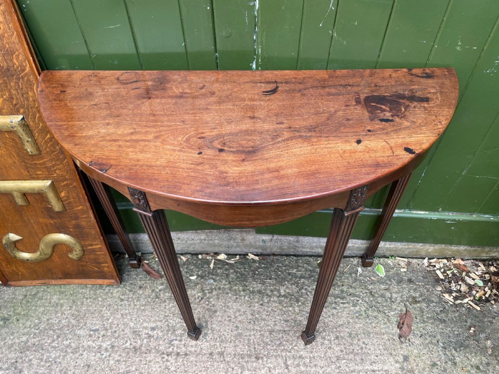 Elegant late C19th George III period revival demi-lune elliptical side table. View III