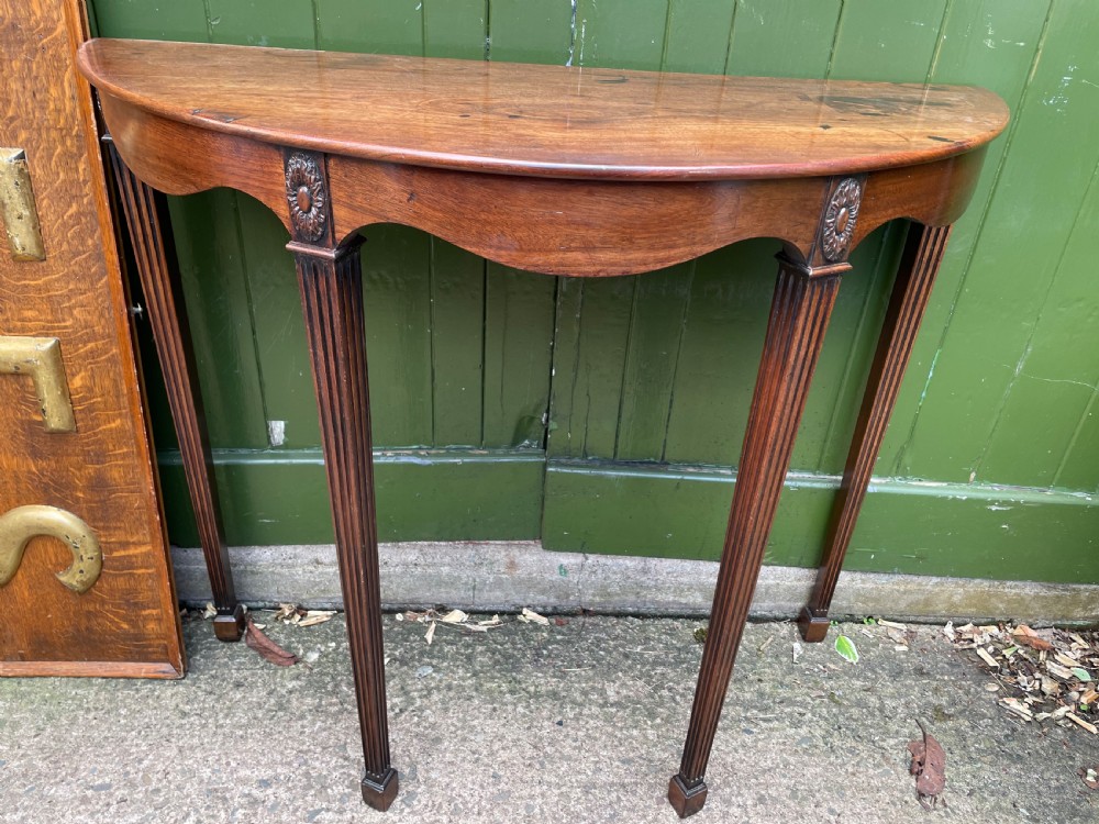 Elegant late C19th George III period revival demi-lune elliptical side table. View IV