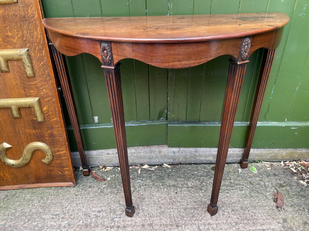Elegant late C19th George III period revival demi-lune elliptical side table. View V