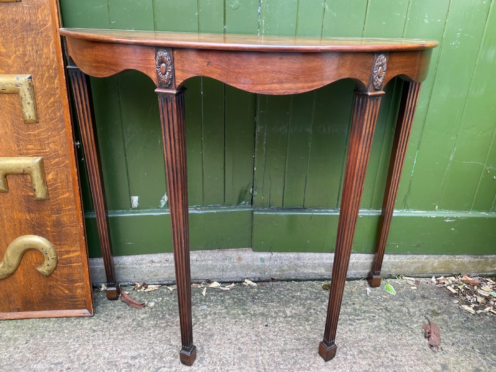 Elegant late C19th George III period revival demi-lune elliptical side table. View VI