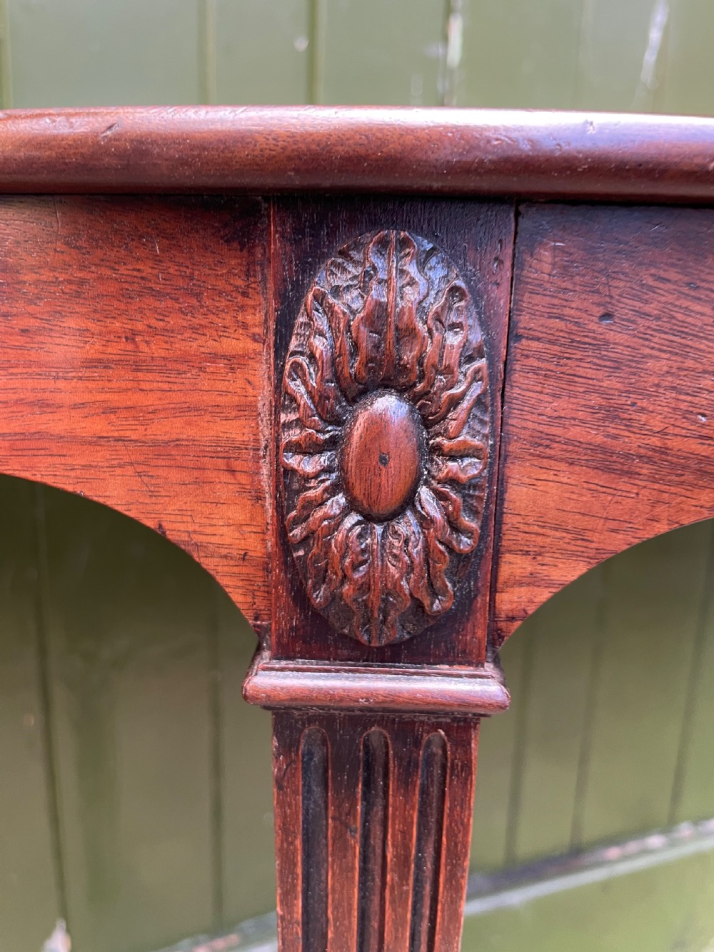 Elegant late C19th George III period revival demi-lune elliptical side table. View VIII