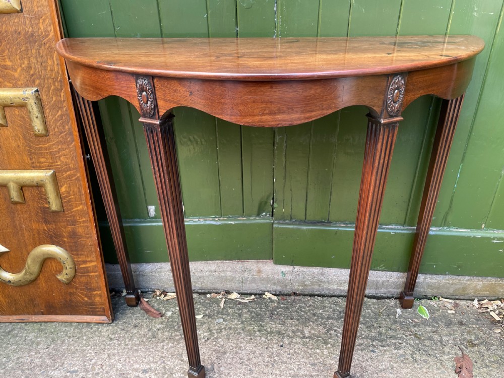 Elegant late C19th George III period revival demi-lune elliptical side table. View XI
