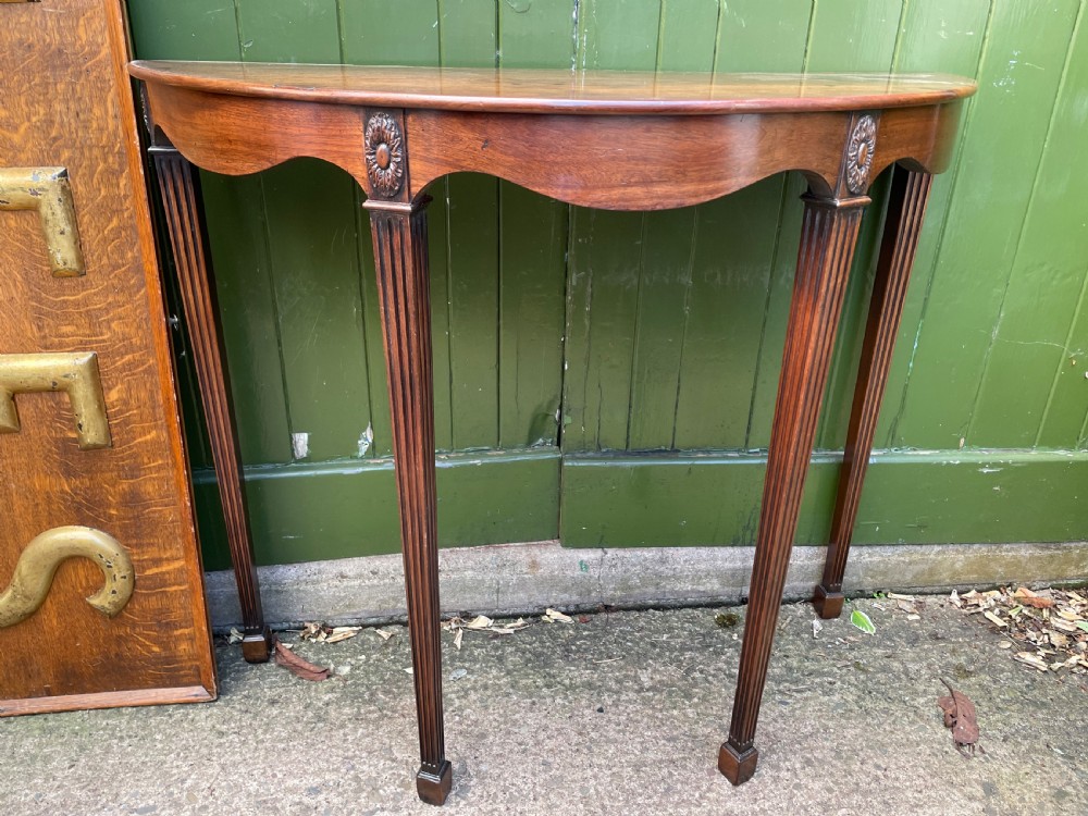Elegant late C19th George III period revival demi-lune elliptical side table. View XII