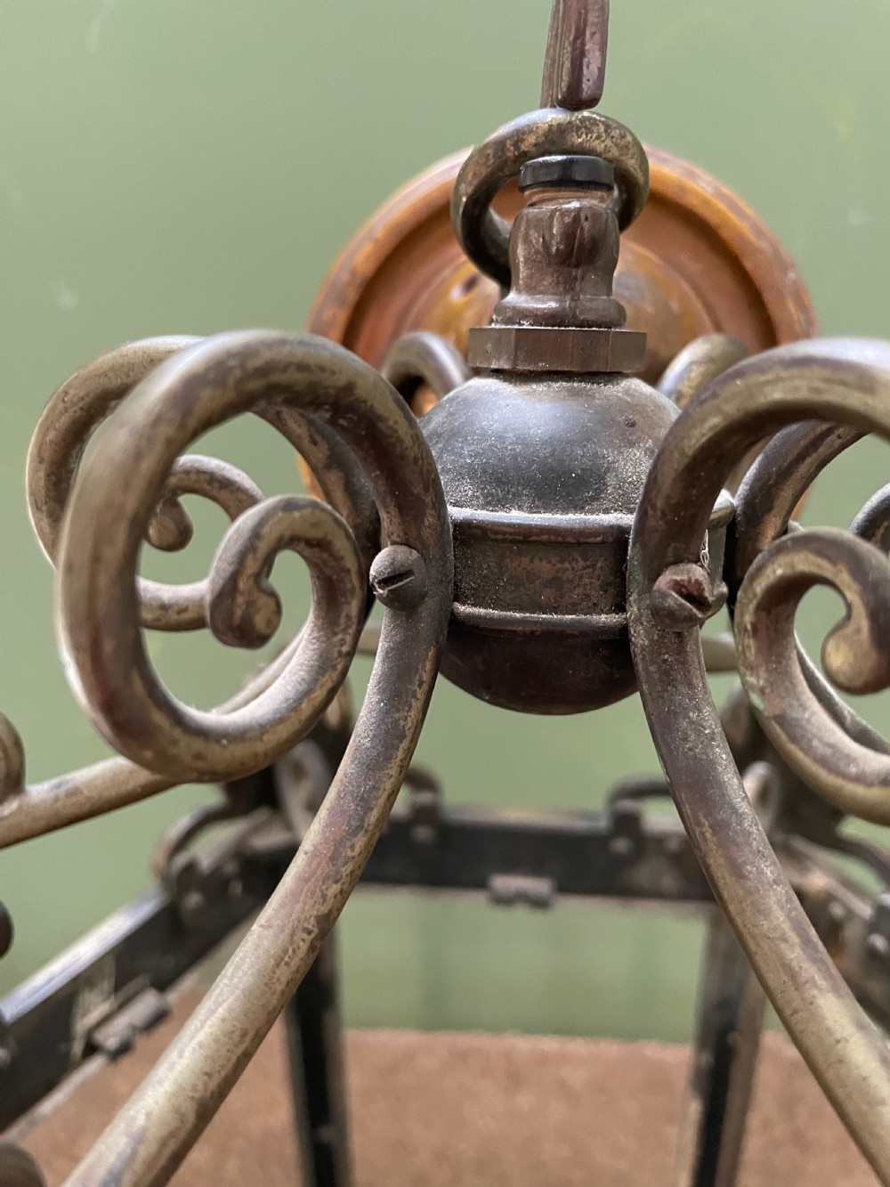 Late C19th Regency style brass hexagonal hall lantern. View VI