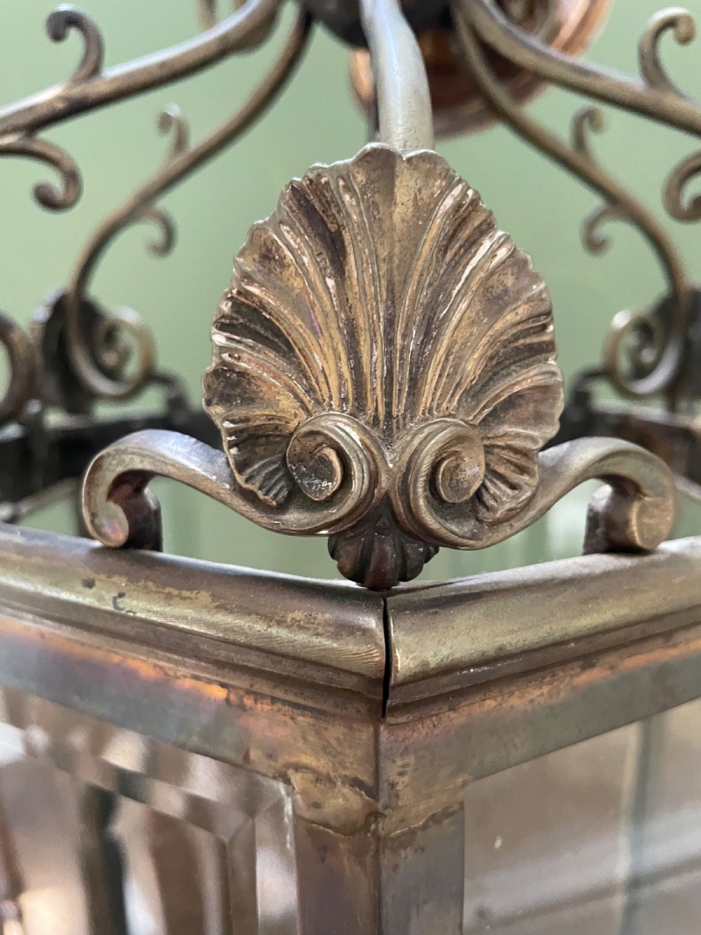 Late C19th Regency style brass hexagonal hall lantern. View X