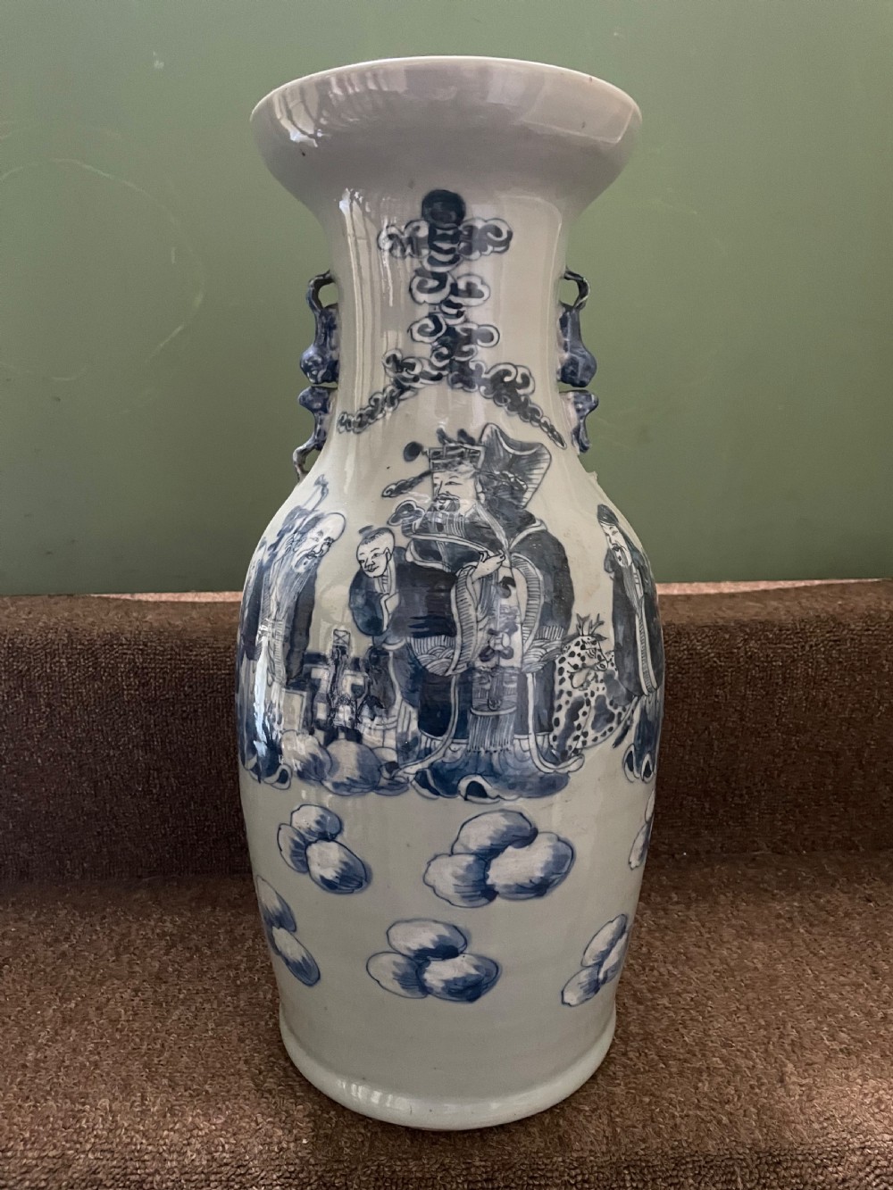 Late C19th Chinese celadon glazed porcelain vase with blue and white decoration. View XIII