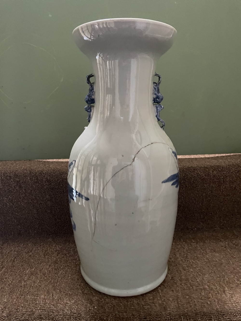 Late C19th Chinese celadon glazed porcelain vase with blue and white decoration. View XIV