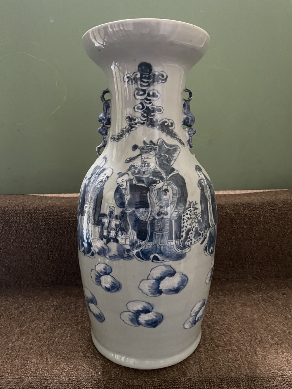 Late C19th Chinese celadon glazed porcelain vase with blue and white decoration. View XV