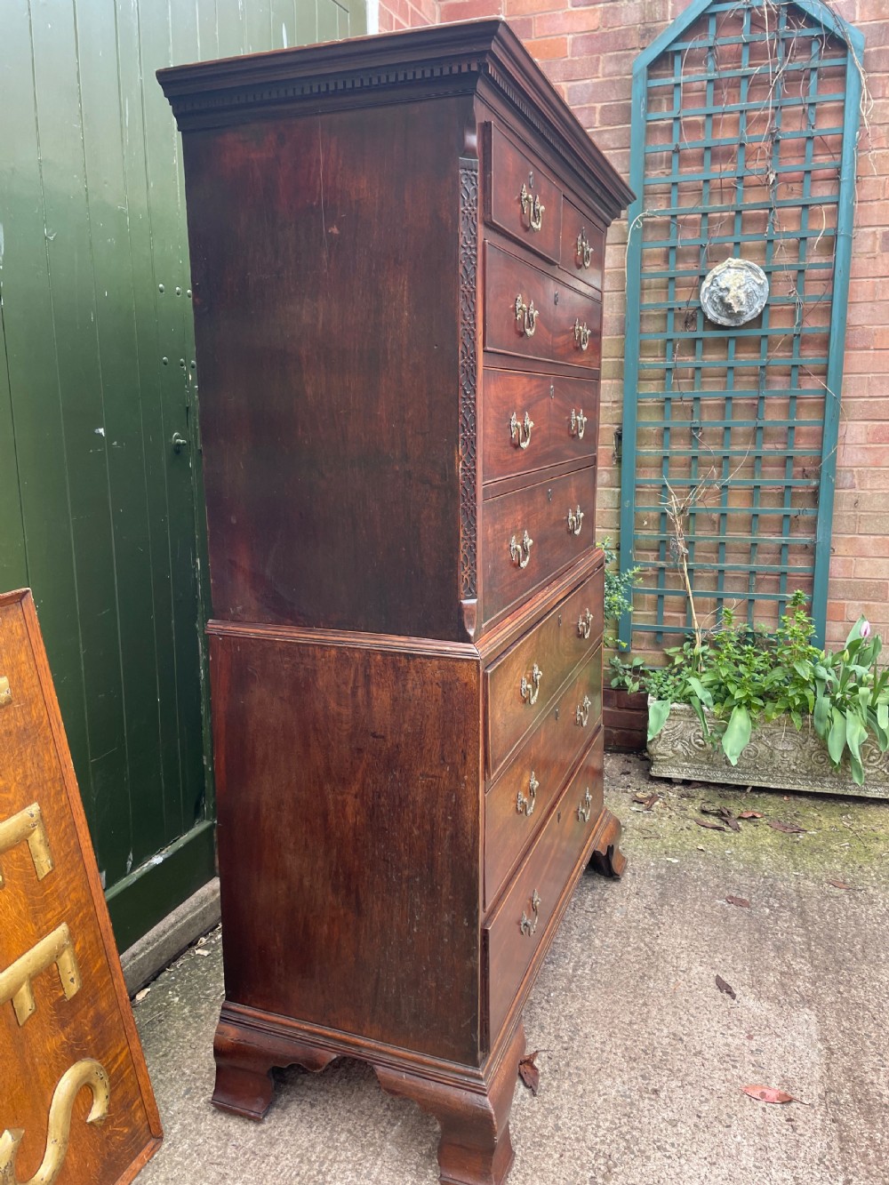 Fine C18th George III Chippendale period mahogany chest-on-chest . View IX