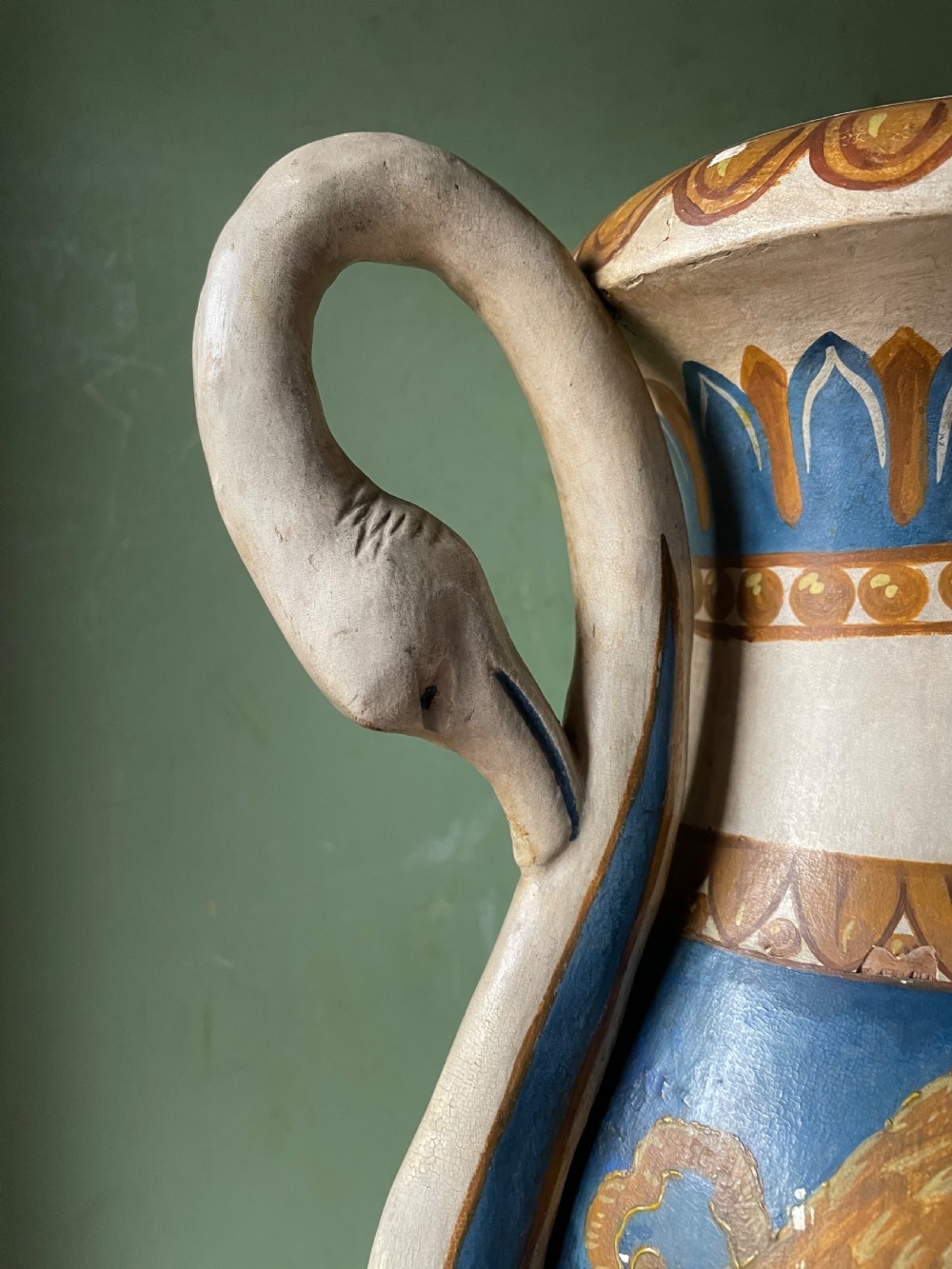 Pair of early C19th Italian neo-classical style decorative carved and painted lime-wood vases. View V