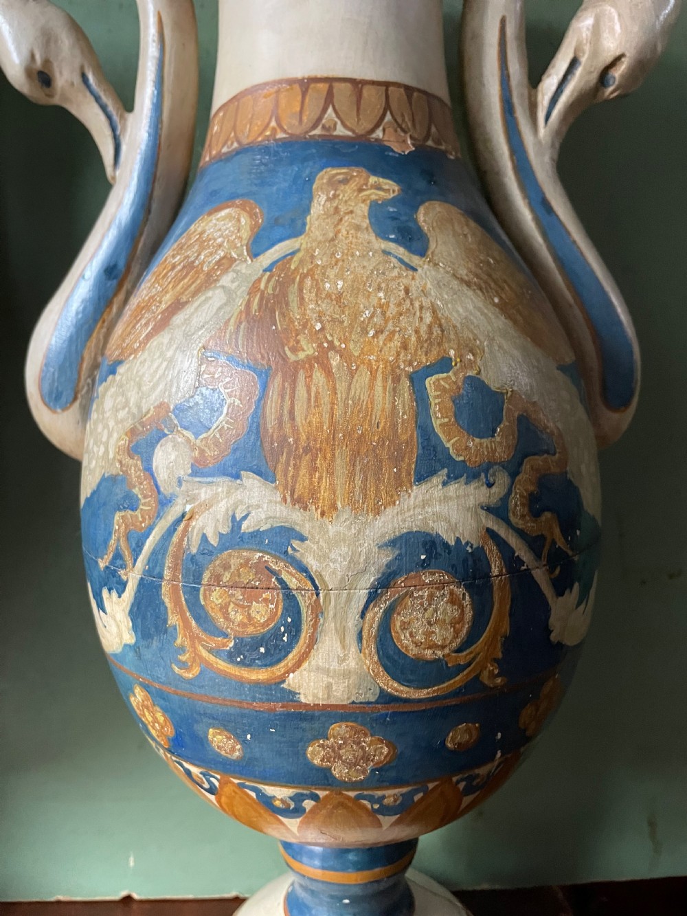Pair of early C19th Italian neo-classical style decorative carved and painted lime-wood vases. View XI