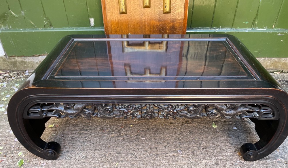 Late C19th/ early C20th Chinese Qing Dynasty carved hardwood ‘opium’ or Kang table. View III