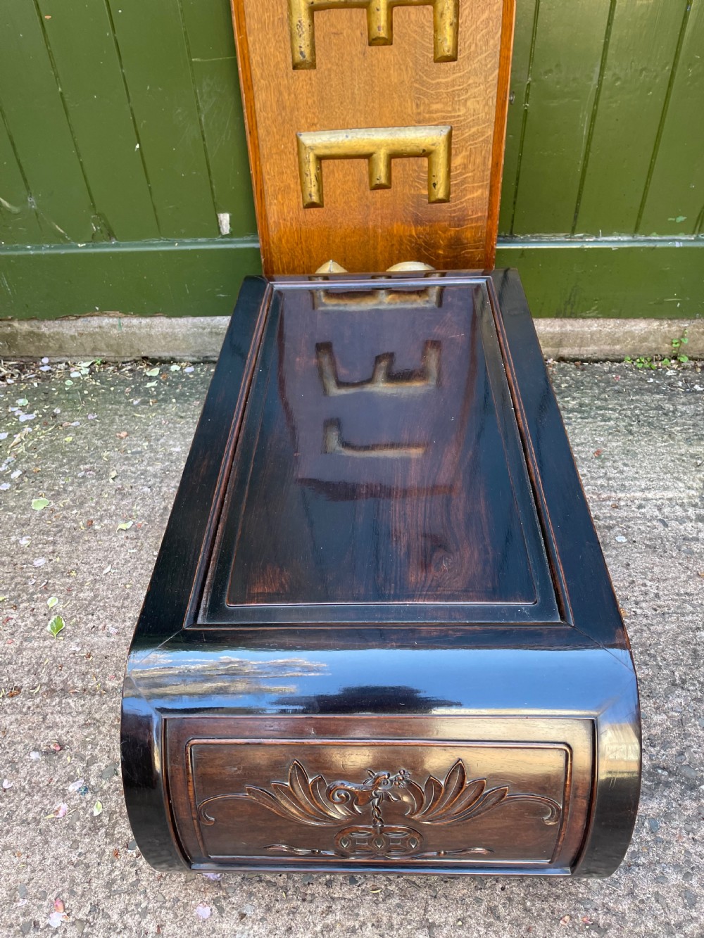 Late C19th/ early C20th Chinese Qing Dynasty carved hardwood ‘opium’ or Kang table. View VI